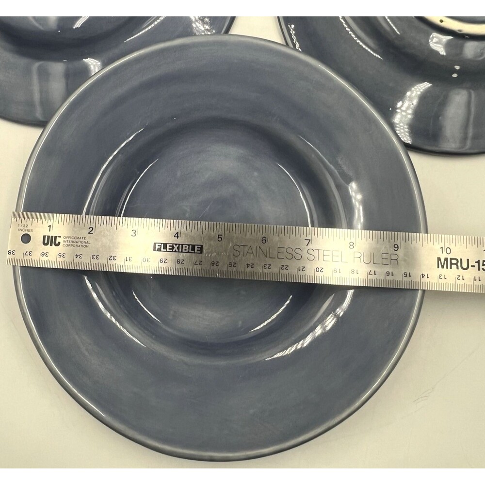 4 Salad Plates Pottery Barn Sausalito Slate Blue Deep Rim Bowl Blates 10" - Picture 7 of 7